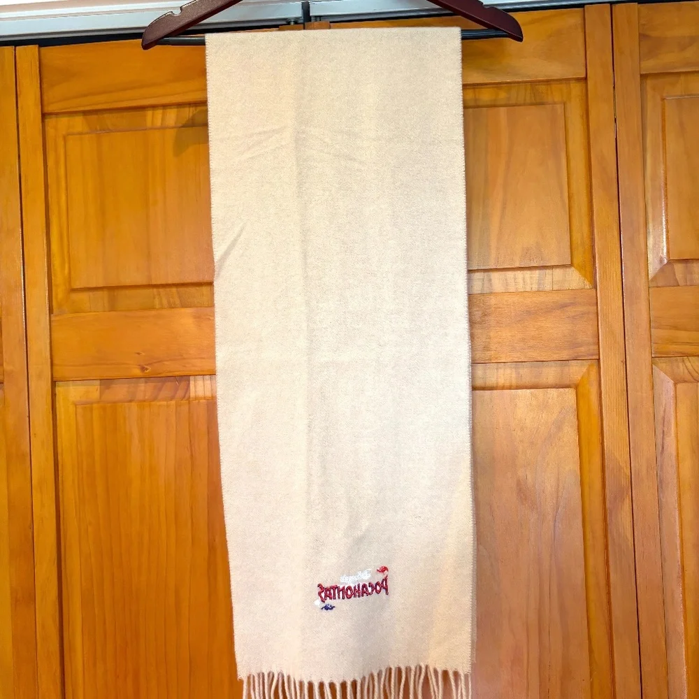 1995 Disney Pocahontas Italian Lambswool Cream Tan Scarf Vintage Embroidered